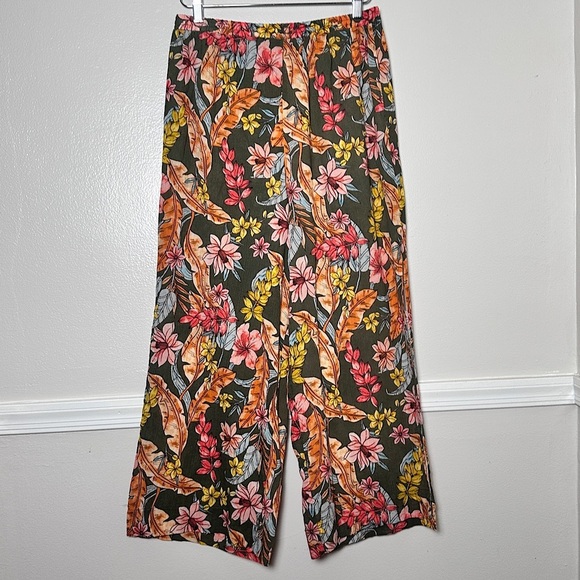 Sanctuary Wide Leg Cropped Pants Side Slit Cotton Lightweight PullOn Floral - Picture 16 of 16